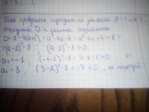 При каких значениях параметра a сумма квадратов корней уравнения x^2 −ax + a+ 1 = 0 равна 1?