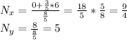 N_{x}=\frac{0+\frac{3}{5}*6}{\frac{8}{5}} = \frac{18}{5}*\frac{5}{8} = \frac{9}{4} \\
 N_{y} = \frac{ 8 }{\frac{8}{5}} = 5\\