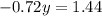 -0.72y=1.44