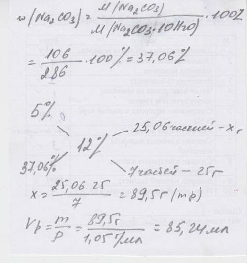Вкаком объеме 5%-ного раствора карбоната натрия (ρ=1,05 г/мл) надо растворить 25 г кристаллической с