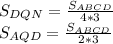 S_{DQN} = \frac{S_{ABCD}}{4*3} \\
 S_{AQD} = \frac{S_{ABCD}}{2*3}