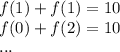 f(1)+f(1)= 10 \\
 f(0)+f(2)=10 \\
 ... \\
