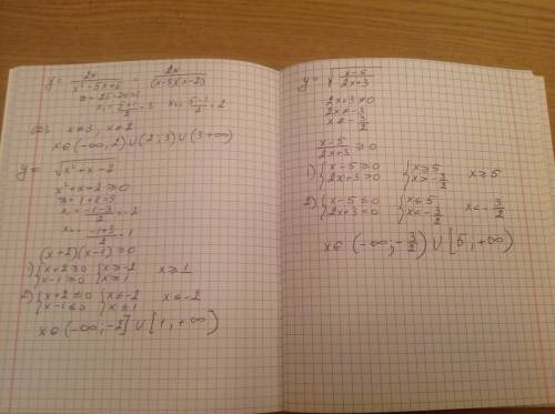 Найдите области определений. y=2x/x^2-5x+6 y= √x^2+x-2 y= √(x-5 / 2x+3)