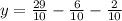 
y= \frac{29}{10} - \frac{6}{10} - \frac{2}{10} 
