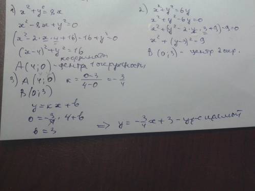 Найдите уравнение прямой соединяющей центры окружностей x^2+y^2=8x и x^2+y^2=6y