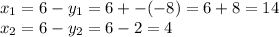 x_{1} =6-y_{1}=6+-(-8)=6+8=14
 \\ x_{2}=6-y_{2}=6-2=4