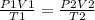 \frac{P1V1}{T1} = \frac{P2V2}{T2} 
