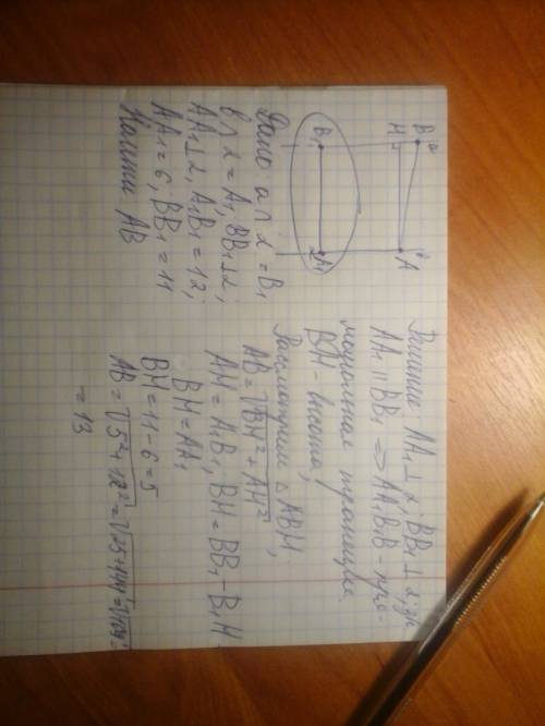 Отрезок ав не пересекает плоскость α. через точки а и в проведены прямые, перпендикулярные к плоскос