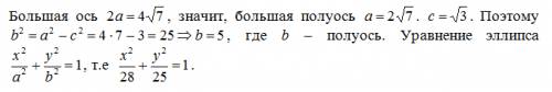 F1(√3: 0) f2(-√3: 0) большая ось 4√7 составить уравнение эллипса ,