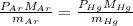 \frac{P_{Ar}M_{Ar}}{m_{Ar}} = \frac{P_{Hg}M_{Hg}}{m_{Hg}}