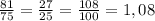 \frac{81}{75} = \frac{27}{25} = \frac{108}{100} =1,08