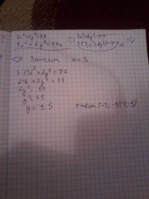 20 решать систему уравнений! решите систему уравнений 3х^2+2у^2=77 9х^2+6y^2=77x