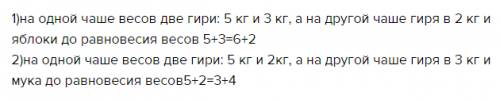Упродавца по одной такой гири5,3,2кг.как с их отвесить 6кг яблок? 4кг муки? нарисуй нужные гири и за