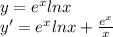 y=e^xlnx \\ 
y'=e^xlnx+ \frac{e^x}{x}