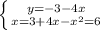 \left \{ {{y=-3-4x} \atop {x=3+4x- x^{2}=6 }} \right. 
