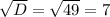 \sqrt{D} = \sqrt{49} =7

