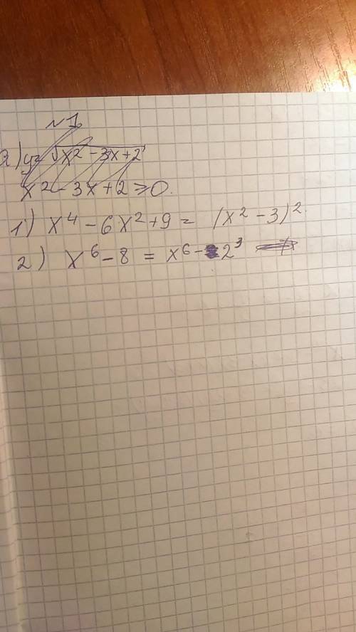 Разложите на множители 1) x^4-6x²+9= 2)x^6-8=