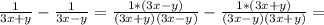 \frac{1}{3x+y}- \frac{1}{3x-y} =
 \frac{1*(3x-y)}{(3x+y)(3x-y)}- \frac{1*(3x+y)}{(3x-y)(3x+y)} =