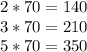 2*70=140 \\ 
3*70=210 \\ 
5*70=350