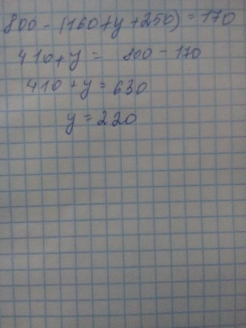 Решил уравнение: 800-(160+y+250)=170