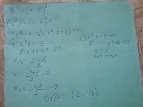 X^4=(x-6)^2 как это решить объясните