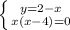 \left \{ {{y=2-x} \atop {x(x-4)=0}} \right.