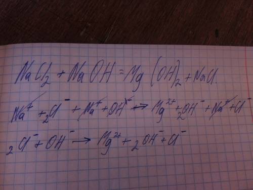 Nacl2+naoh=mg(oh)2 +nacl это уравнение надо составить в ионной форме !