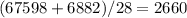 (67598+6882)/28=2660
