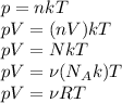 p = nkT\\
pV = (nV)kT\\
pV = NkT\\
pV = \nu (N_Ak) T\\
pV = \nu R T