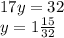 17y=32
\\y=1 \frac{15}{32}