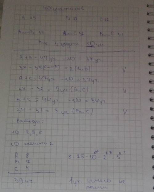 Решаю брату , не сходится ни в какую. на олимпиаде по председатель жюри провел опрос, чтобы узнать,