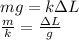 mg = k\Delta L\\
\frac{m}{k} = \frac{\Delta L}{g}
