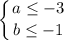 \displaystyle \left \{ {{a \leq -3} \atop {b \leq -1}} \right. 
