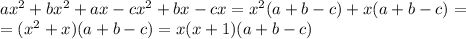 a x^{2} +b x^{2} +ax-c x^{2} +bx-cx= x^{2} (a+b-c)+x(a+b-c)=\\
=( x^{2} +x)(a+b-c)=x(x+1)(a+b-c)