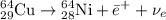 \displaystyle
{}_{29}^{64}\text{Cu}\rightarrow {}_{28}^{64}\text{Ni} + \bar{e}^++\nu_e