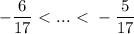 
\displaystyle - \frac{6}{17}\ \textless \ ...\ \textless \ -\frac{5}{17}