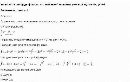 Вычислите площадь фигуры , ограниченной линиями y=-x^2-4x и y=x+4