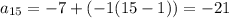 a_{15}=-7+(-1(15-1))=-21
