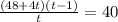 \frac{(48+4t)(t-1)}{t}=40
