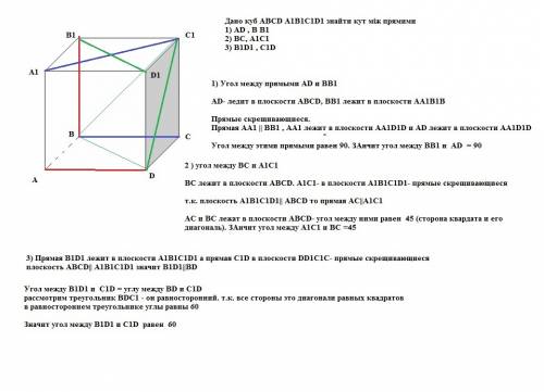 Дано куб abcd a1b1c1d1 знайти кут між прямими