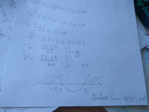 )) решение квадратных неравенств методом параболы : 1) 6х^2-5(4х-2) > или= -3х 2) 10х(х-7)-30 &lt