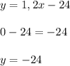 y = 1,2x-24 \\ \\
0 - 24 = -24 \\ \\
y = -24