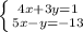 \left \{ {{4x+3y=1} \atop {5x-y=-13}} \right. \\ \\
