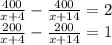 \frac{400}{x+4} - \frac{400}{x+14}=2 \\ \frac{200}{x+4} - \frac{200}{x+14}=1
