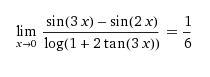 Lim (стремится к 0) sin3x-sin2x in(1+2tg3x)