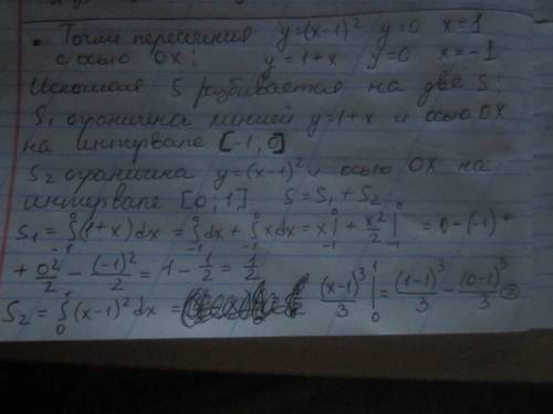 Y=(x-1)^2,y=1+x,(0x) и разъясните 8( нужно найти площадь фигуры с интеграла