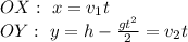 OX:\ x=v_1t\\
OY:\ y=h-\frac{gt^2}{2}=v_2t