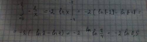 Площадь фигуры ограниченной линиями: y=-2/x ; x=-4 ; x=-2