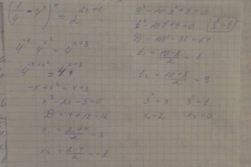 9x-10*3^x+9=0; (1/4*4^x)^x=2^(2x+6)