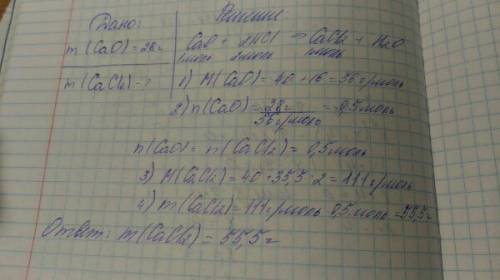 Вычислить массу соли, получившейся при реакции 28г оксида кальция и соляной кислоты